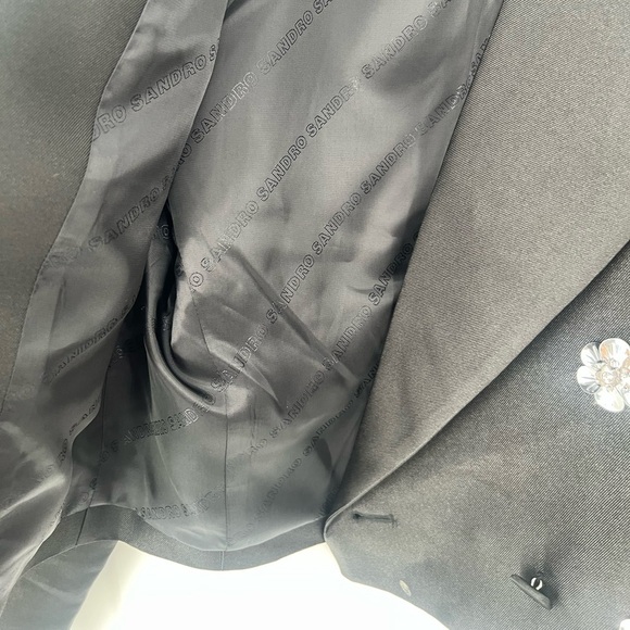 Sandro Flower Floral 3D Embellished Cropped Double Breasted Blazer Satin Jacket - Picture 7 of 9